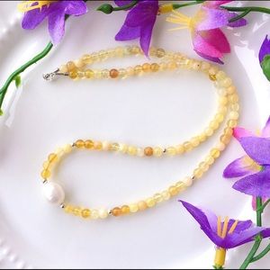 Yellow Opal And Freshwater Pearl Necklace